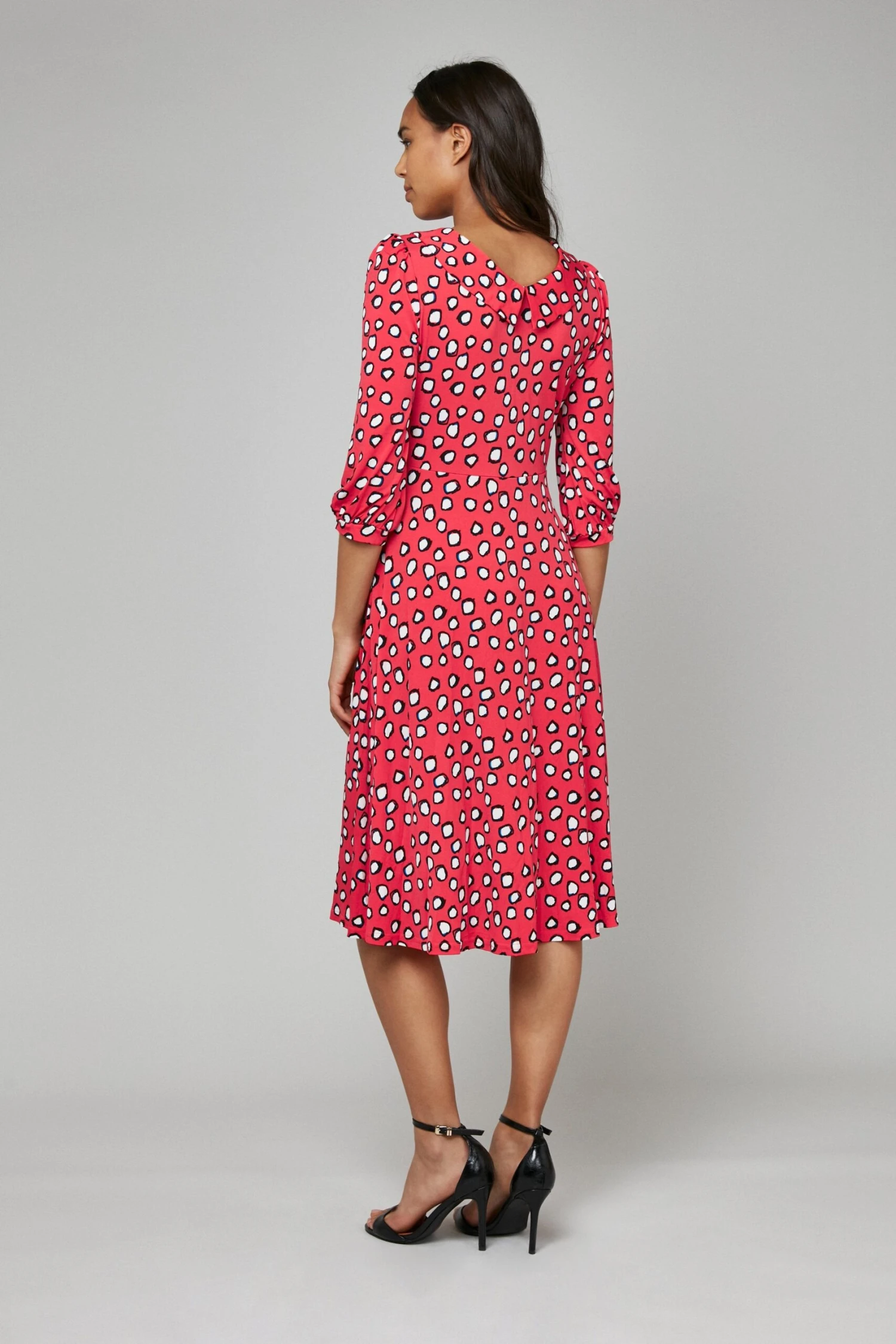 Roll Collar Jersey Tea Dress, Red Polka 4 Roll Collar Jersey Tea Dress, Red Polka - Image 4