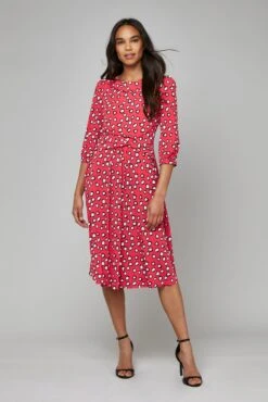 Roll Collar Jersey Tea Dress, Red Polka 7 Roll Collar Jersey Tea Dress, Red Polka -DORIA Clothing Shop WL921034015 F 1