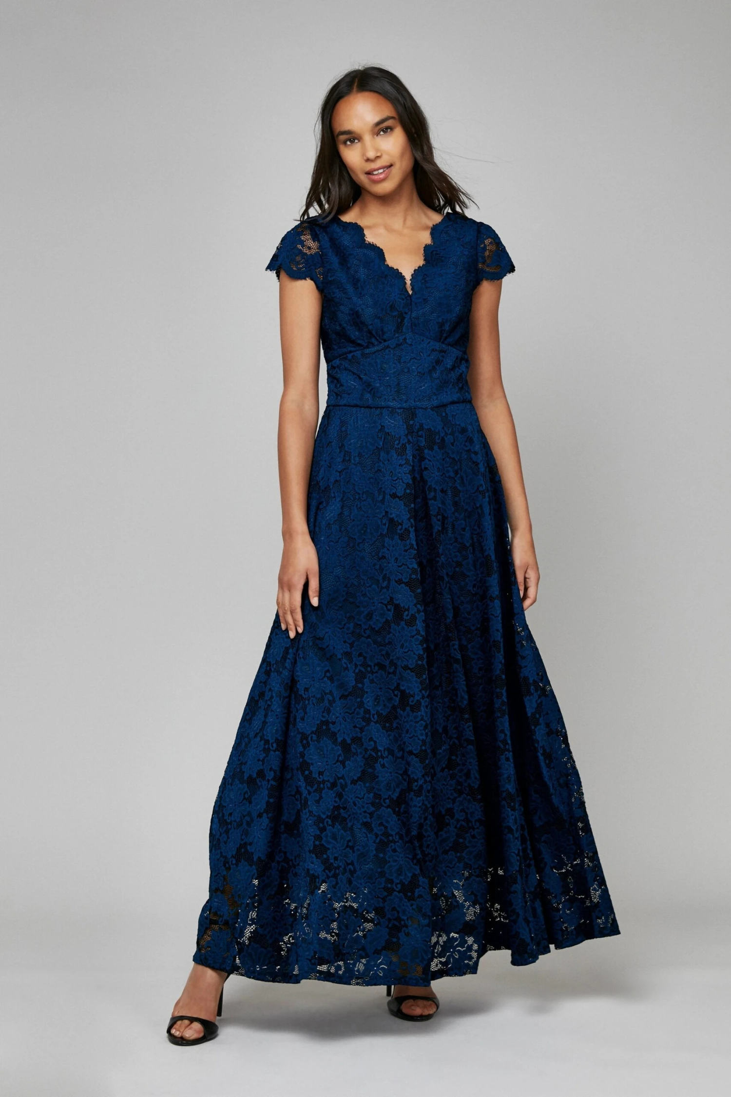 Scallop V-Neck Lace Maxi Dress, Navy 1 Scallop V-Neck Lace Maxi Dress, Navy