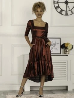 Jolie Moi Orly Sparkly Midi Dress, Burgundy -DORIA Clothing Shop XA770 1A Burgundy 3