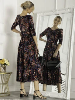 Pauline Sleeved Maxi Dress, Navy Multi -DORIA Clothing Shop Y 162 7 NavyMulti 2