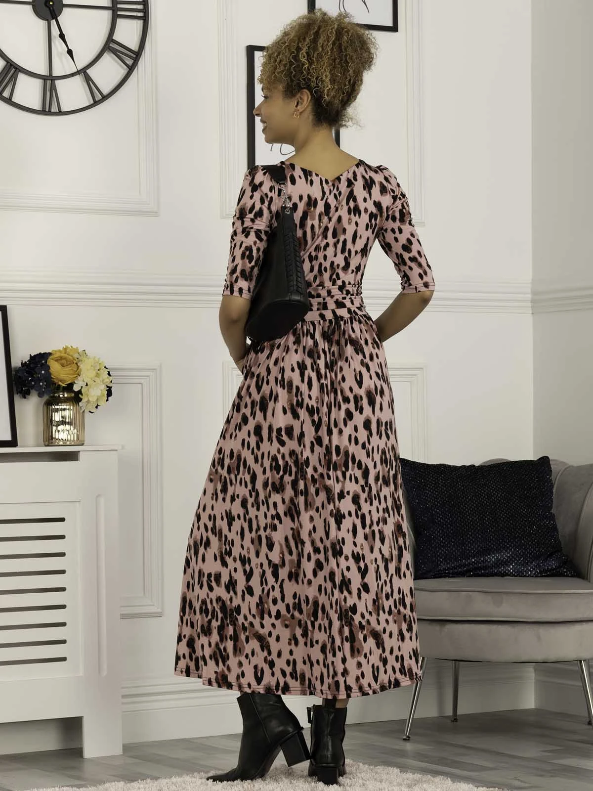 Pauline Sleeved Maxi Dress, Pink Abstract 2 Pauline Sleeved Maxi Dress, Pink Abstract - Image 2