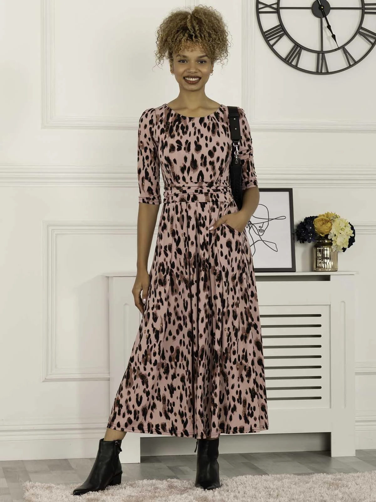 Pauline Sleeved Maxi Dress, Pink Abstract 5 Pauline Sleeved Maxi Dress, Pink Abstract - Image 5