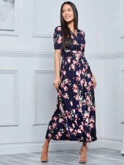 Kiera Wrap Front Maxi Dress, Navy Floral -DORIA Clothing Shop Y621 137 NavyFloral 4
