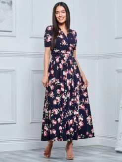 Kiera Wrap Front Maxi Dress, Navy Floral -DORIA Clothing Shop Y621 137 NavyFloral 5