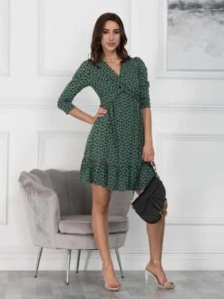 Retro Geometric Flare Hem Dress, Green Geo -DORIA Clothing Shop Y81613 GreenGeo 3