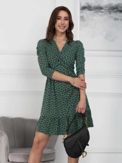 Retro Geometric Flare Hem Dress, Green Geo -DORIA Clothing Shop Y81613 GreenGeo 5