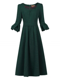 Jolie Moi Bell Sleeve Midi Dress, Dark Green -DORIA Clothing Shop bell sleeve flare midi dress h 275 dark green 04 61388 d5e221fa 692c 4429 8bd5 54d9899722bc