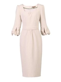 Bell Sleeve Boat Neck Pencil Dress, Oyster -DORIA Clothing Shop bell sleeve midi wiggle dress H 156 2L oyster 04 51200 a1e7c89c 4b36 4b79 b067 4b82607bce20