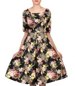 Floral Print Half Sleeve Dress, Black Floral -DORIA Clothing Shop bfss c8aa1f3b ef51 45b1 a244 52b9a3b9be17