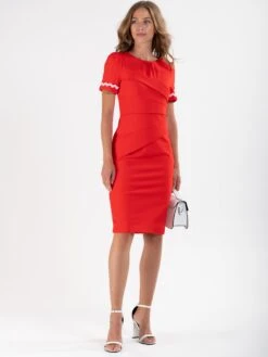 Lace Trimmed Fold Detail Dress, Orange