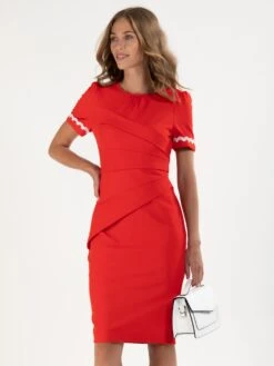 Lace Trimmed Fold Detail Dress, Orange -DORIA Clothing Shop j 802 2orange1 5516a402 8ad7 46fc 8402 853bbb7068f7