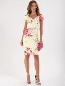 Floral Print Cold Shoulder Dress, Yellow Floral -DORIA Clothing Shop my 657 1 3 41507045 ba17 4337 81e4 92dd4664c4cb