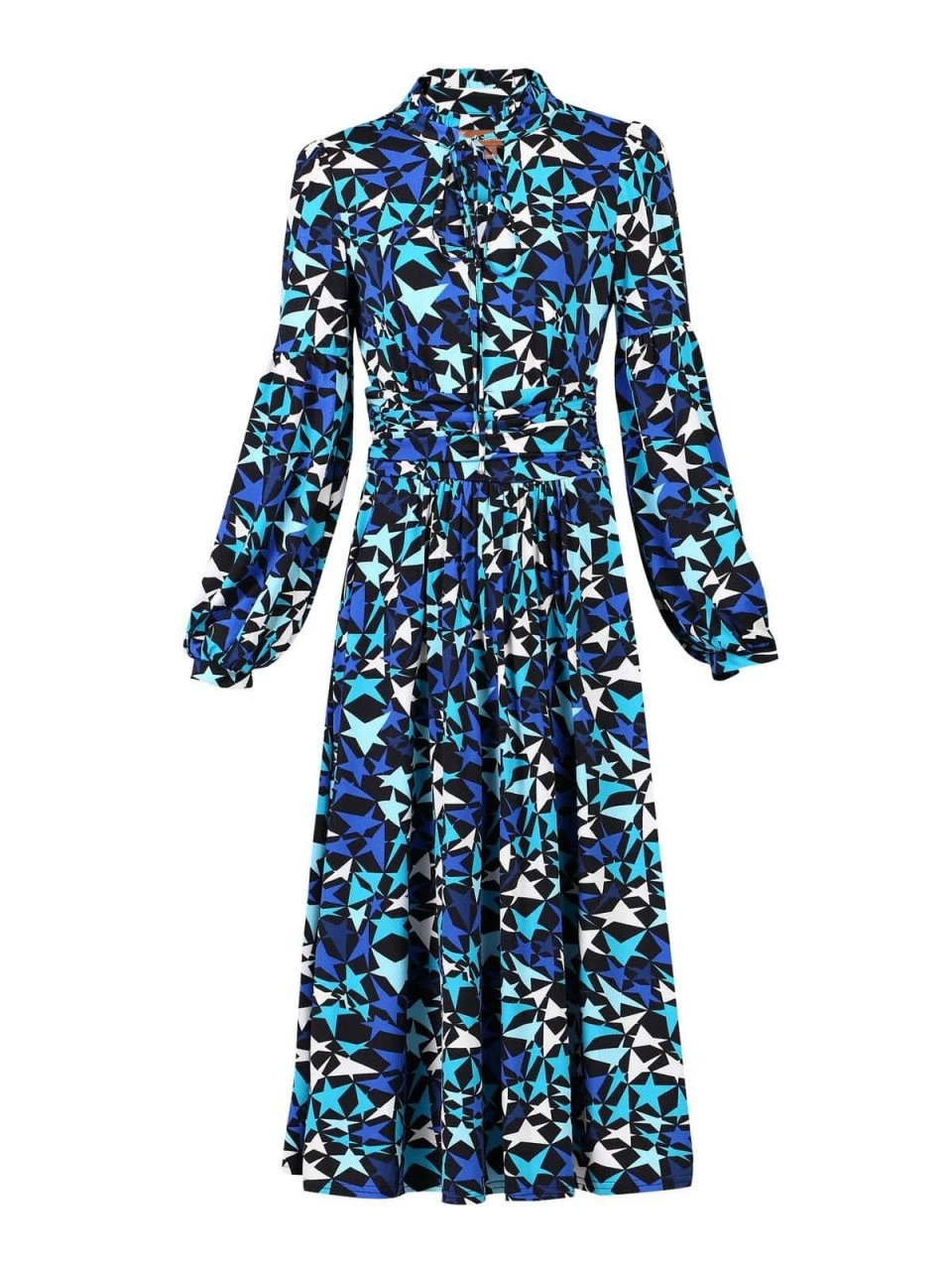 Print Long Sleeve Midi Dress, Navy Star 4 Print Long Sleeve Midi Dress, Navy Star - Image 4