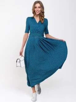 Printed Viscose Crossover Maxi Dress, Blue Geo