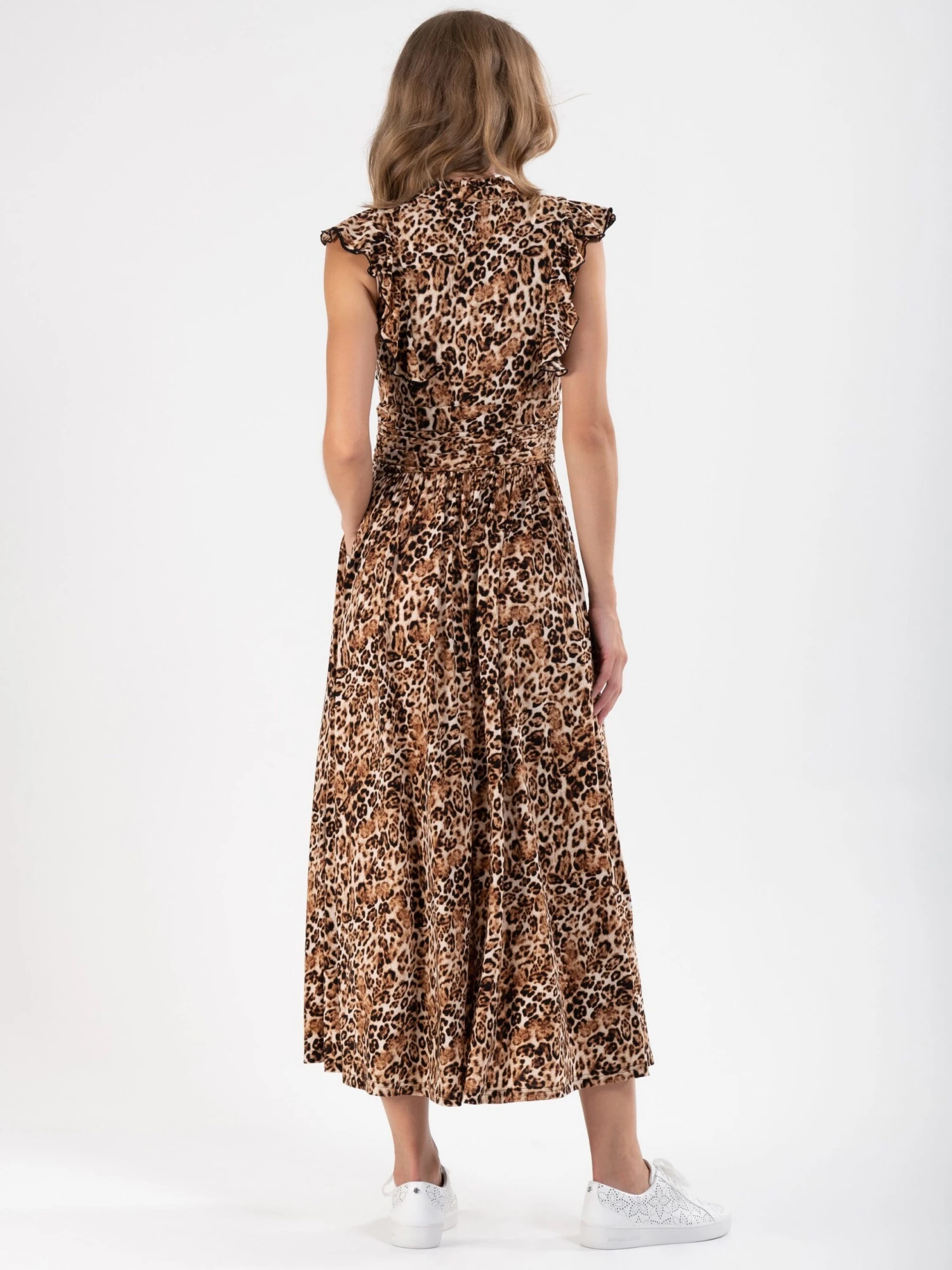 Frill Shoulder Maxi Dress, Brown Animal 5 Frill Shoulder Maxi Dress, Brown Animal - Image 5