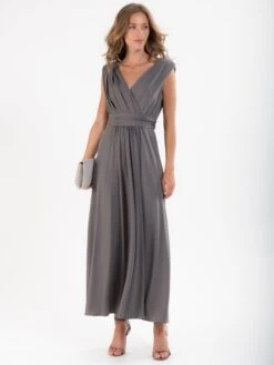 Plunge Neck Draped Jersey Maxi Dress, Dark Grey -DORIA Clothing Shop wh 817 1grey123 59879d76 f21e 4f12 8d7e 67c7dd50b6d3